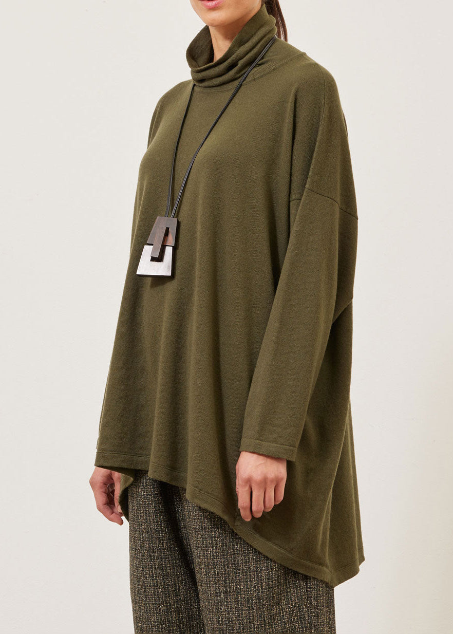 cashmere smaller front larger back scrunch neck sweater - long (armygreen)
