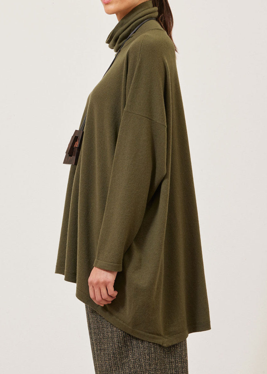 cashmere smaller front larger back scrunch neck sweater - long (armygreen)