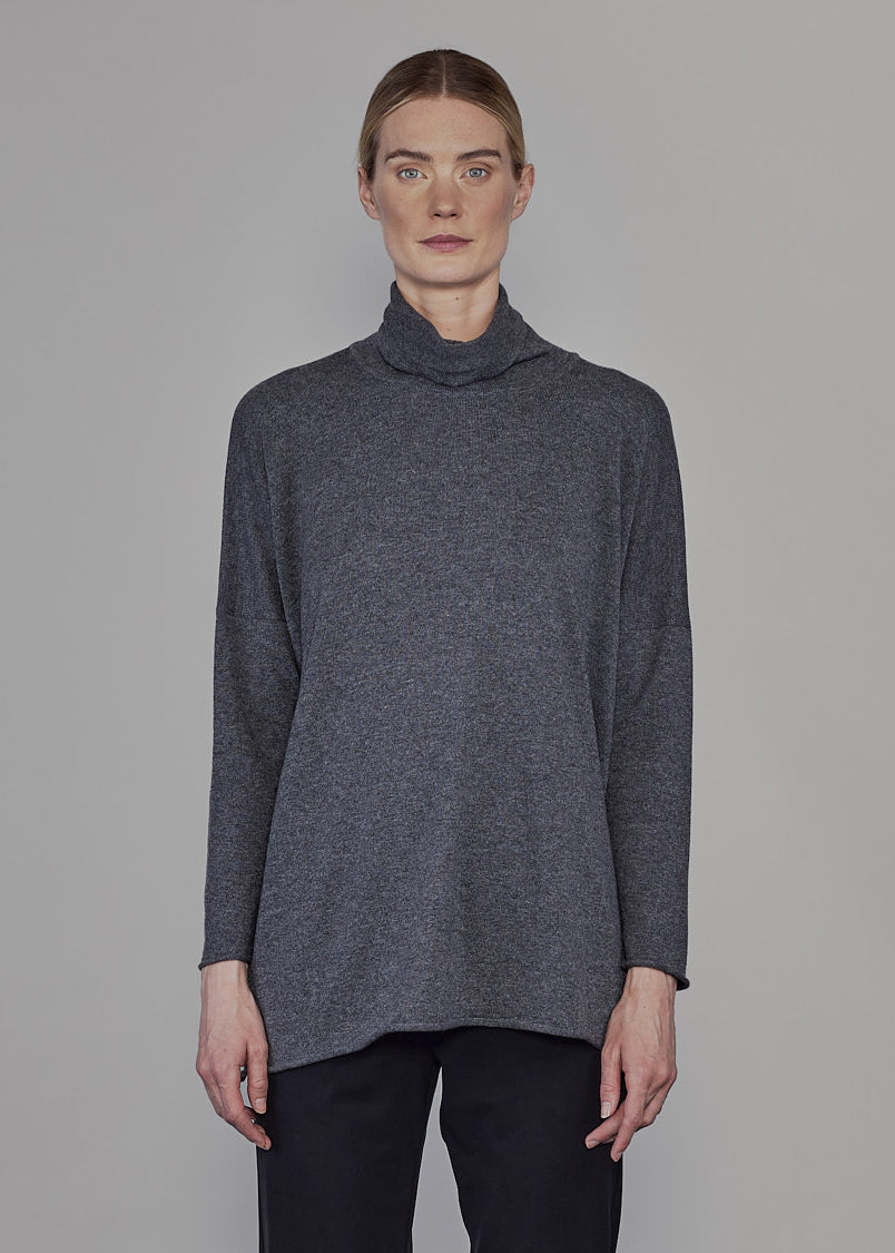 slim sleeve raw edge scrunch neck sweater - mid plus