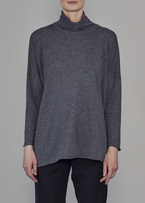 cashmere slim sleeve raw edge scrunch neck sweater - mid plus