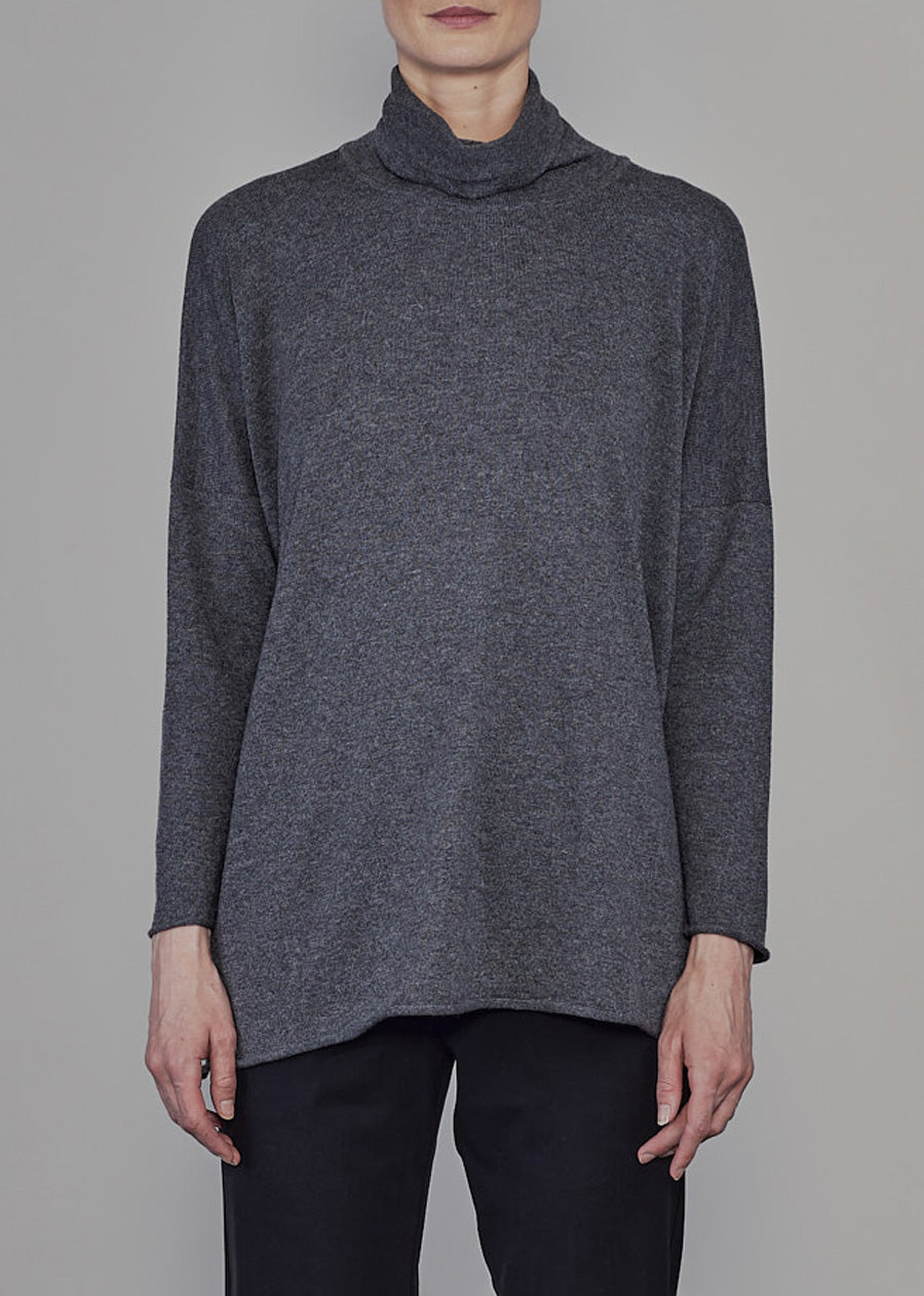 cashmere slim sleeve raw edge scrunch neck sweater - mid plus