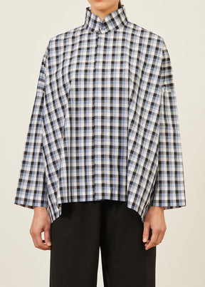 cotton wide longer back shirt with double stand collar - mid plus