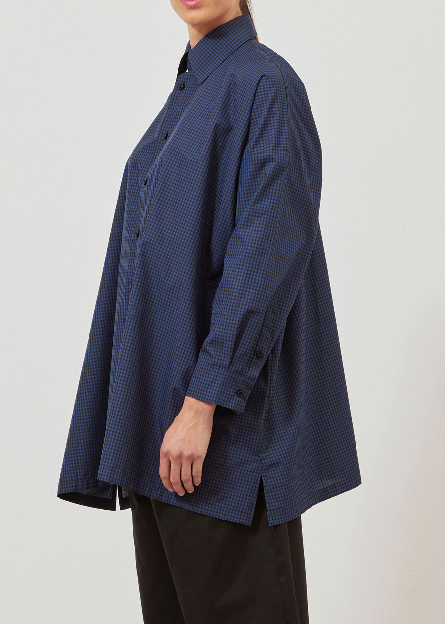 cotton wide a-line shirt with collar - long plus