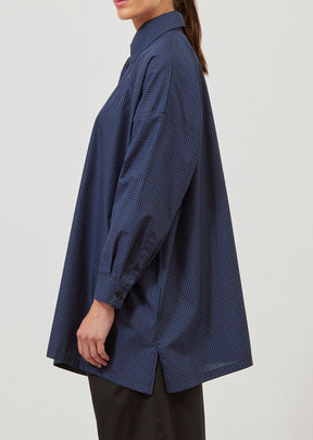 cotton wide a-line shirt with collar - long plus