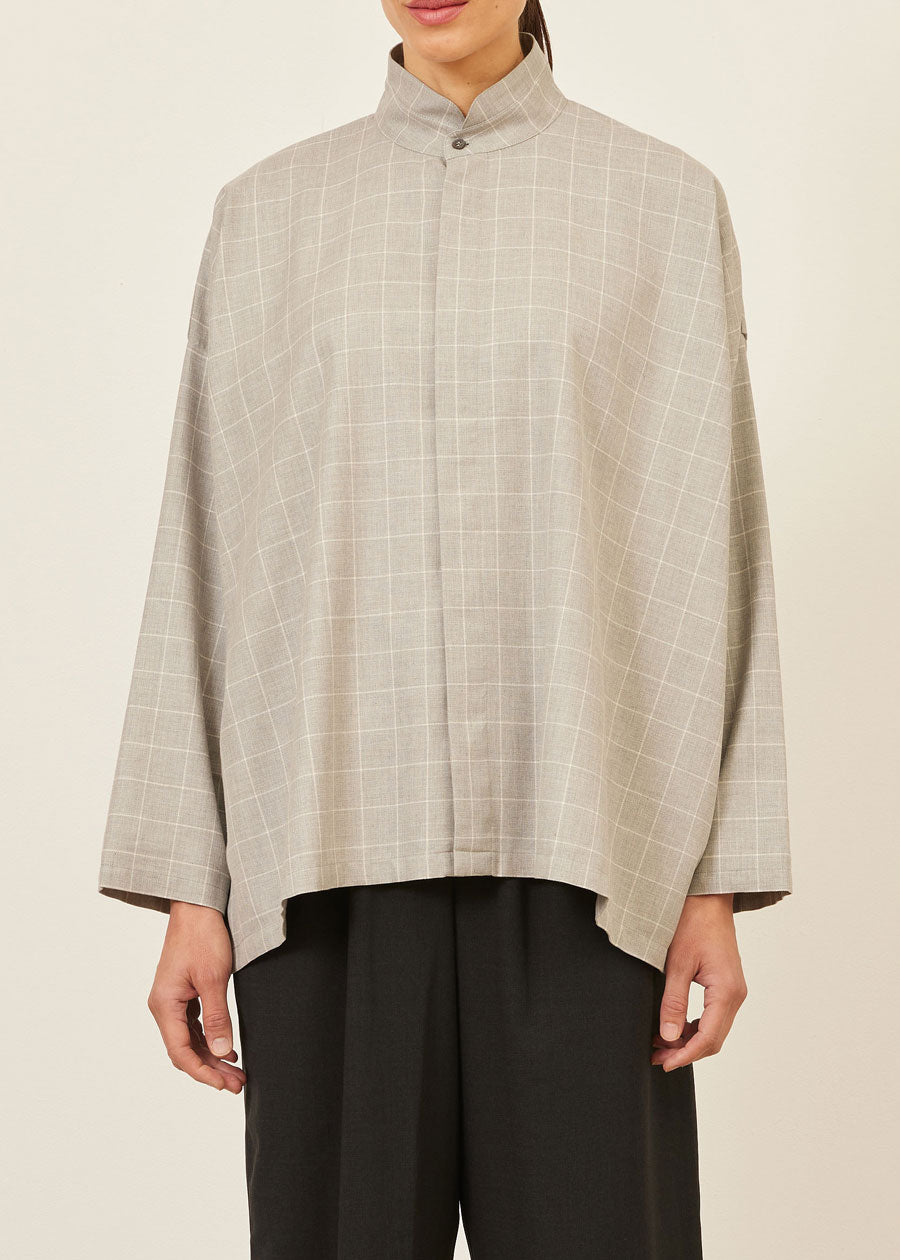 cotton wide A-line shirt with double stand collar - mid plus