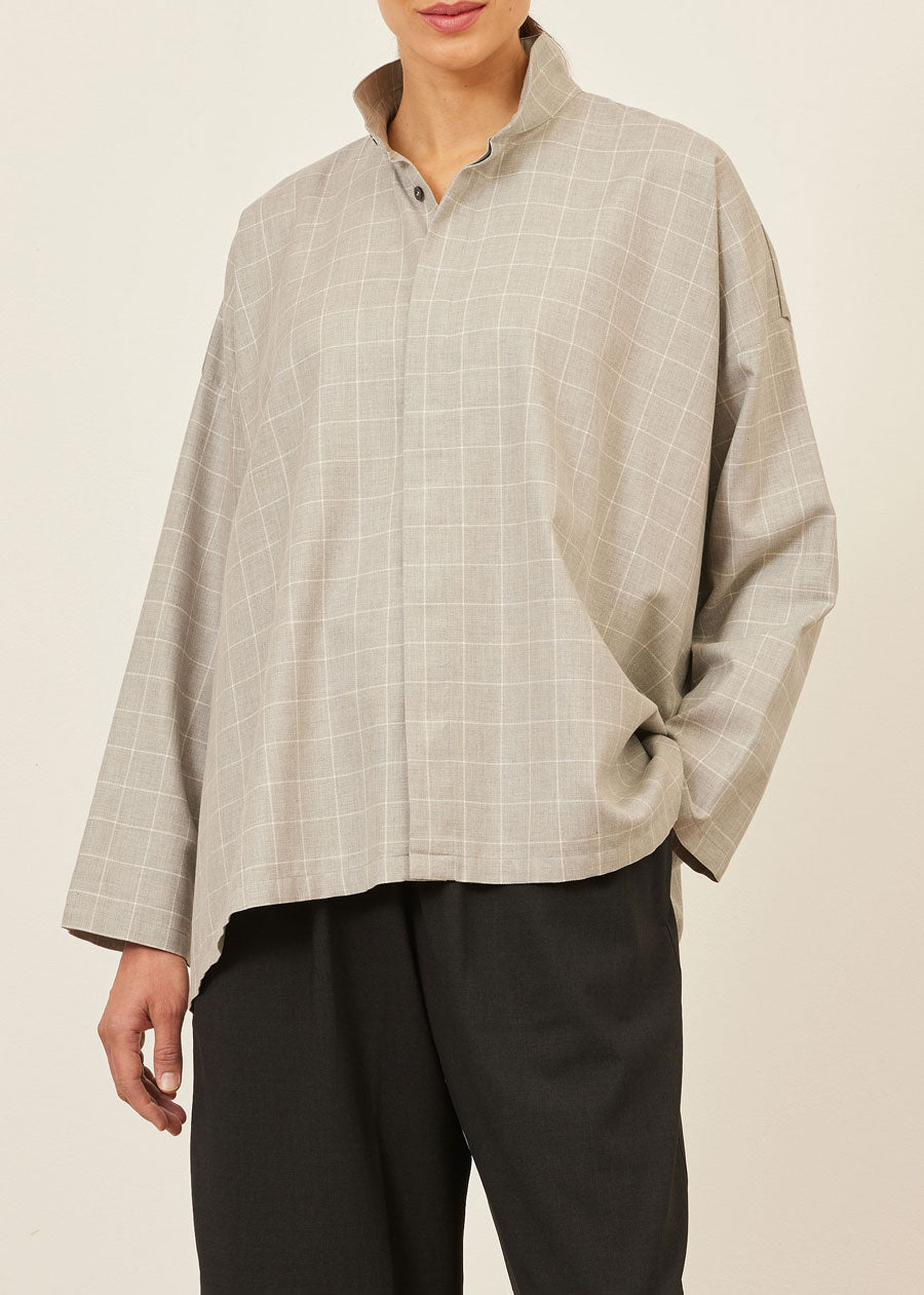 cotton wide A-line shirt with double stand collar - mid plus