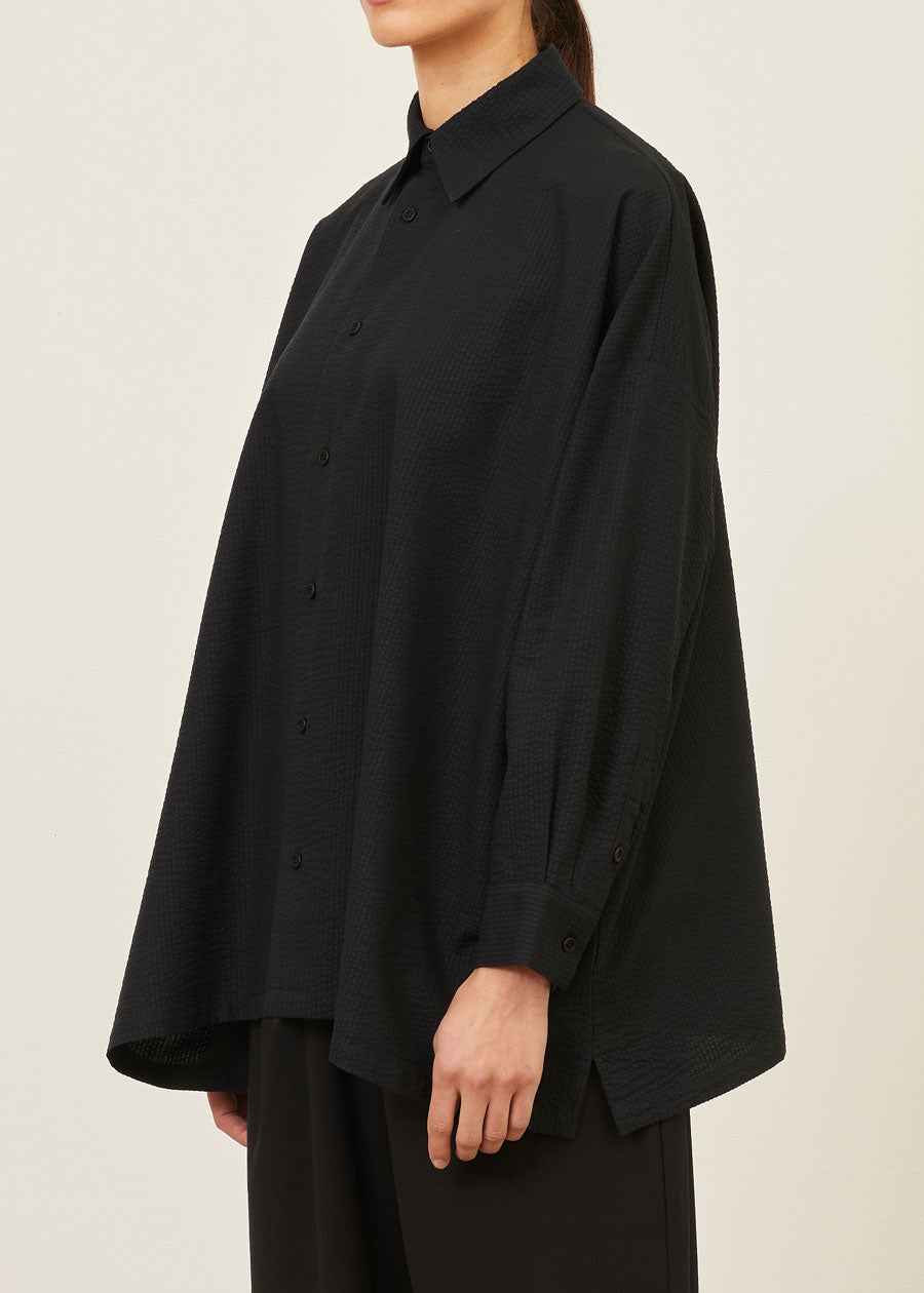 cotton wide a-line shirt with collar - long