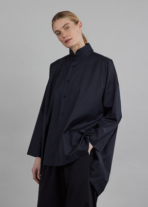 smaller front larger back double stand collar shirt - long