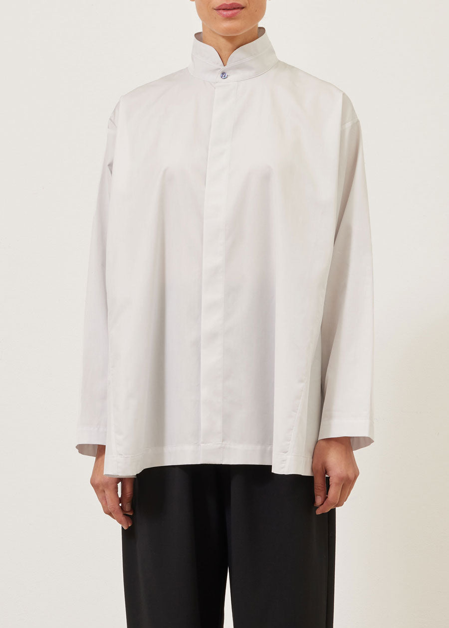 cotton side panelled shirt with double stand collar - long