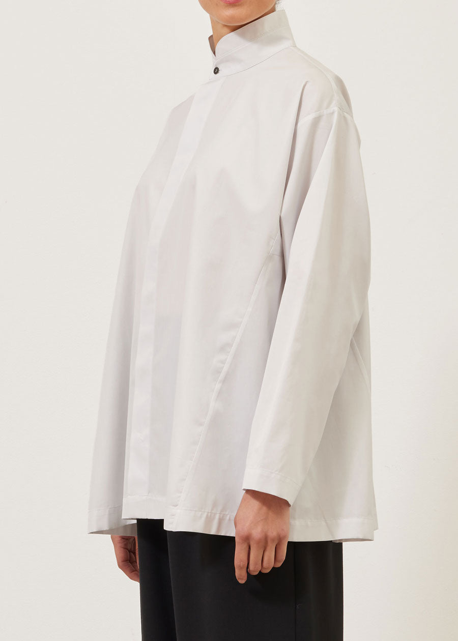 cotton side panelled shirt with double stand collar - long