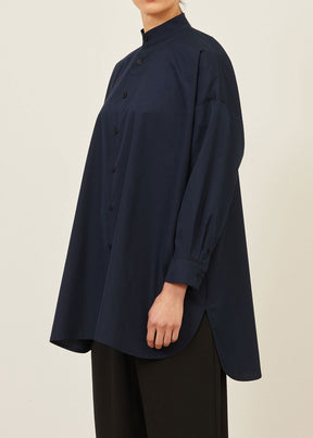 cotton wide a-line collarless classic shirt - long plus