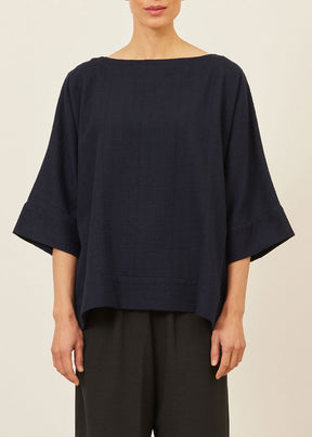 cotton scoop neck 3/4 sleeve top with hembands - mid plus