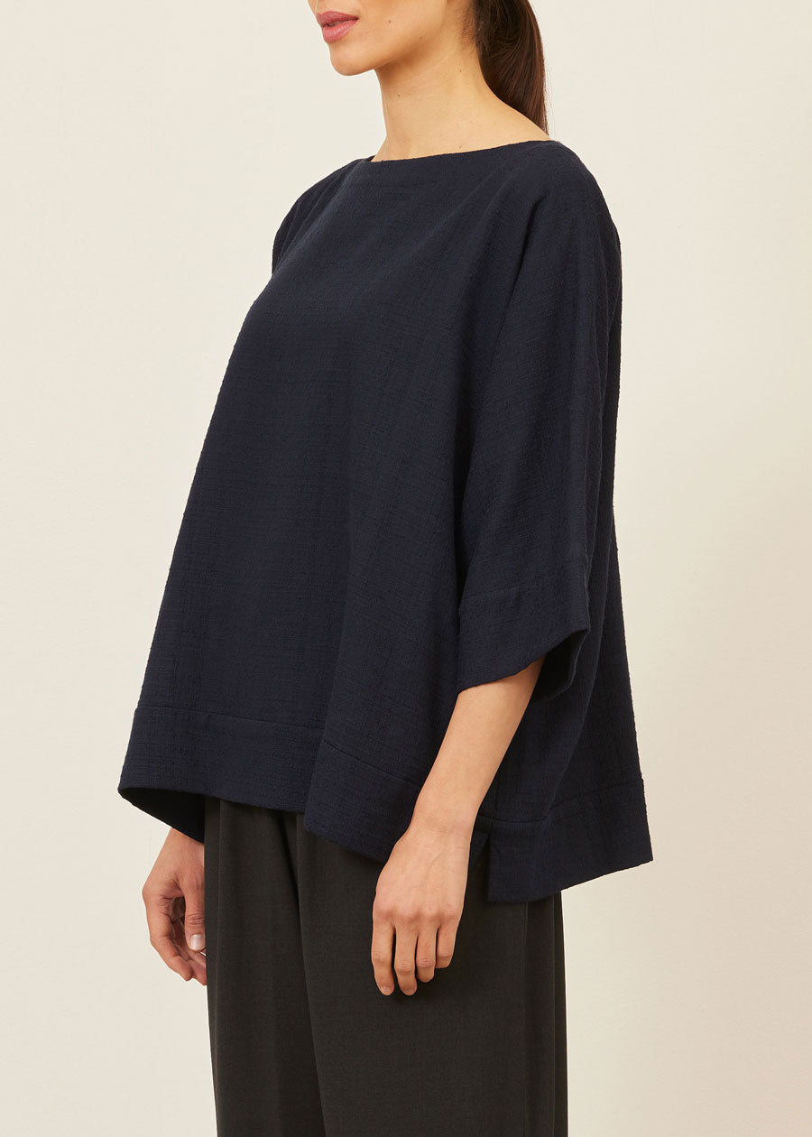 cotton scoop neck 3/4 sleeve top with hembands - mid plus