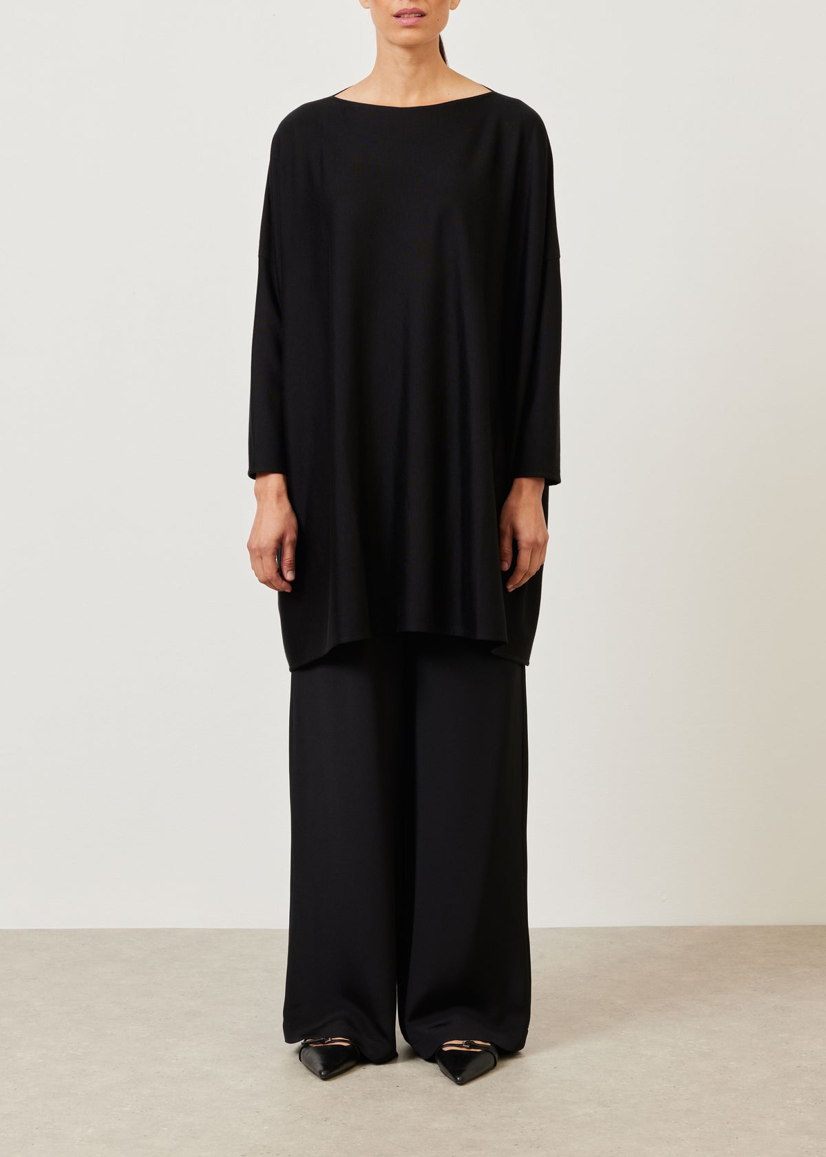 cashmere silk mix extra wide slim sleeve slash neck - long plus