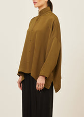 silk wide longer back double stand collar shirt - mid plus