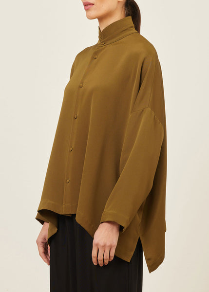 silk wide longer back double stand collar shirt - mid plus