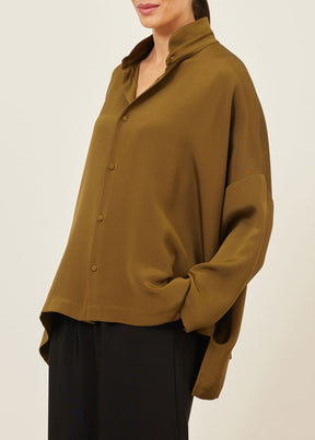 silk wide longer back double stand collar shirt - mid plus