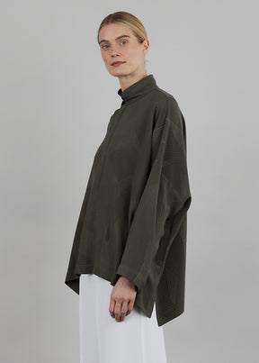silk wide longer back double stand collar shirt - mid plus
