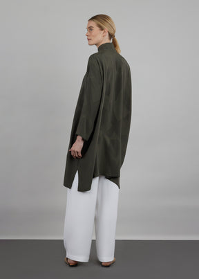 silk wide A-line shirt with chinese collar - very long with slits