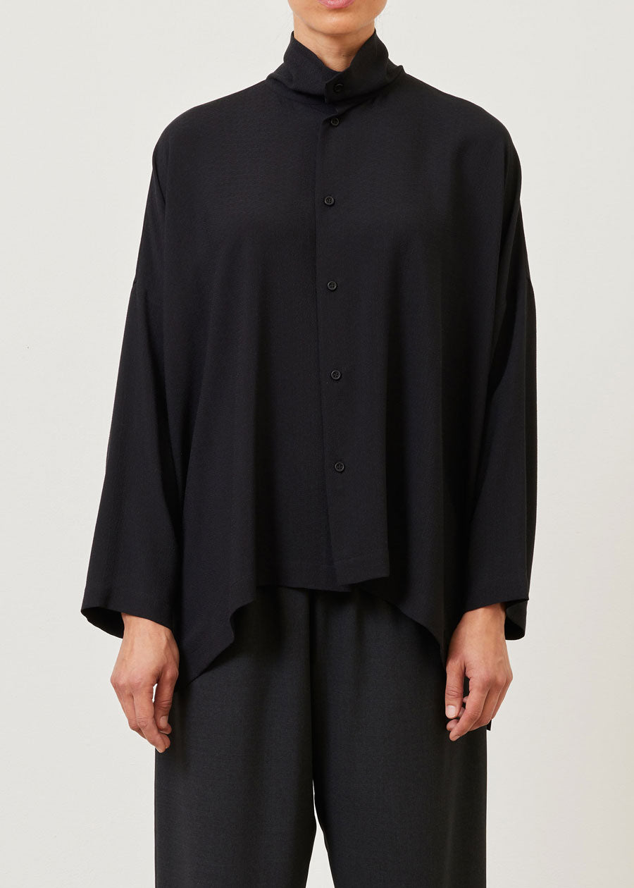silk wide longer back scrunch neck shirt - mid plus