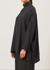 silk jacquard wide longer back double stand collar shirt - long