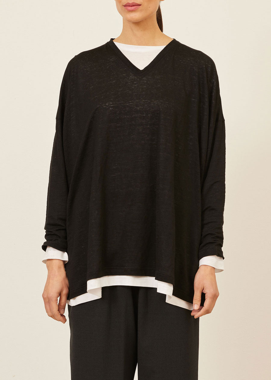linen long sleeve V neck - long