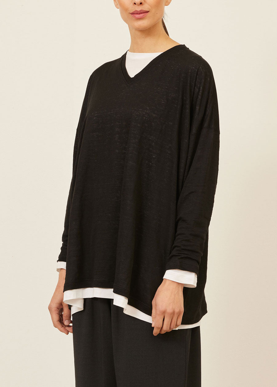 linen long sleeve V neck - long