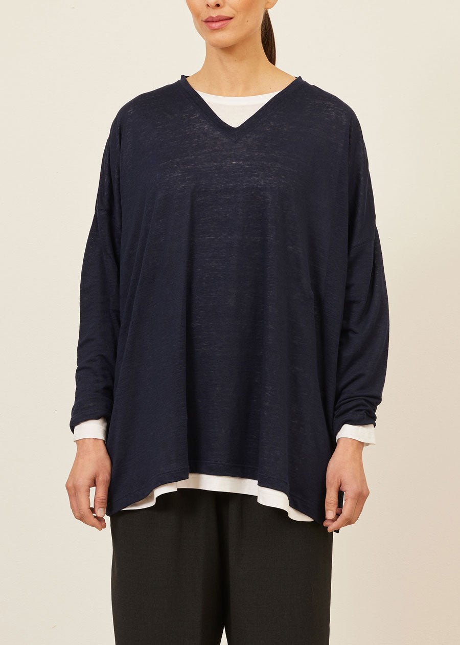 linen long sleeve V neck - long