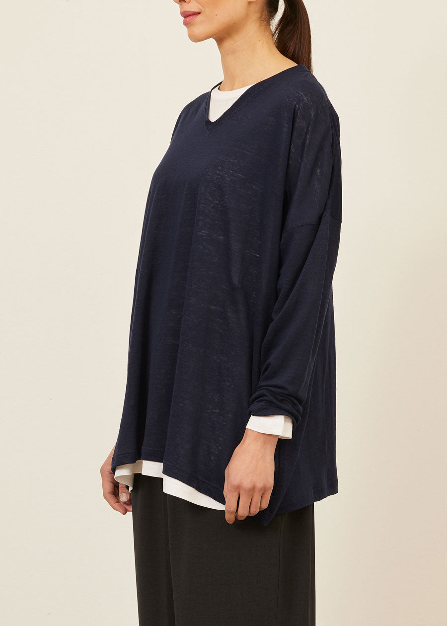 linen long sleeve V neck - long