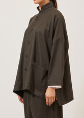 wool flannel wide longer back double stand collar jacket - long