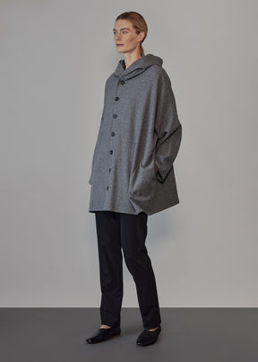 wide hooded buttoned coat - long plus
