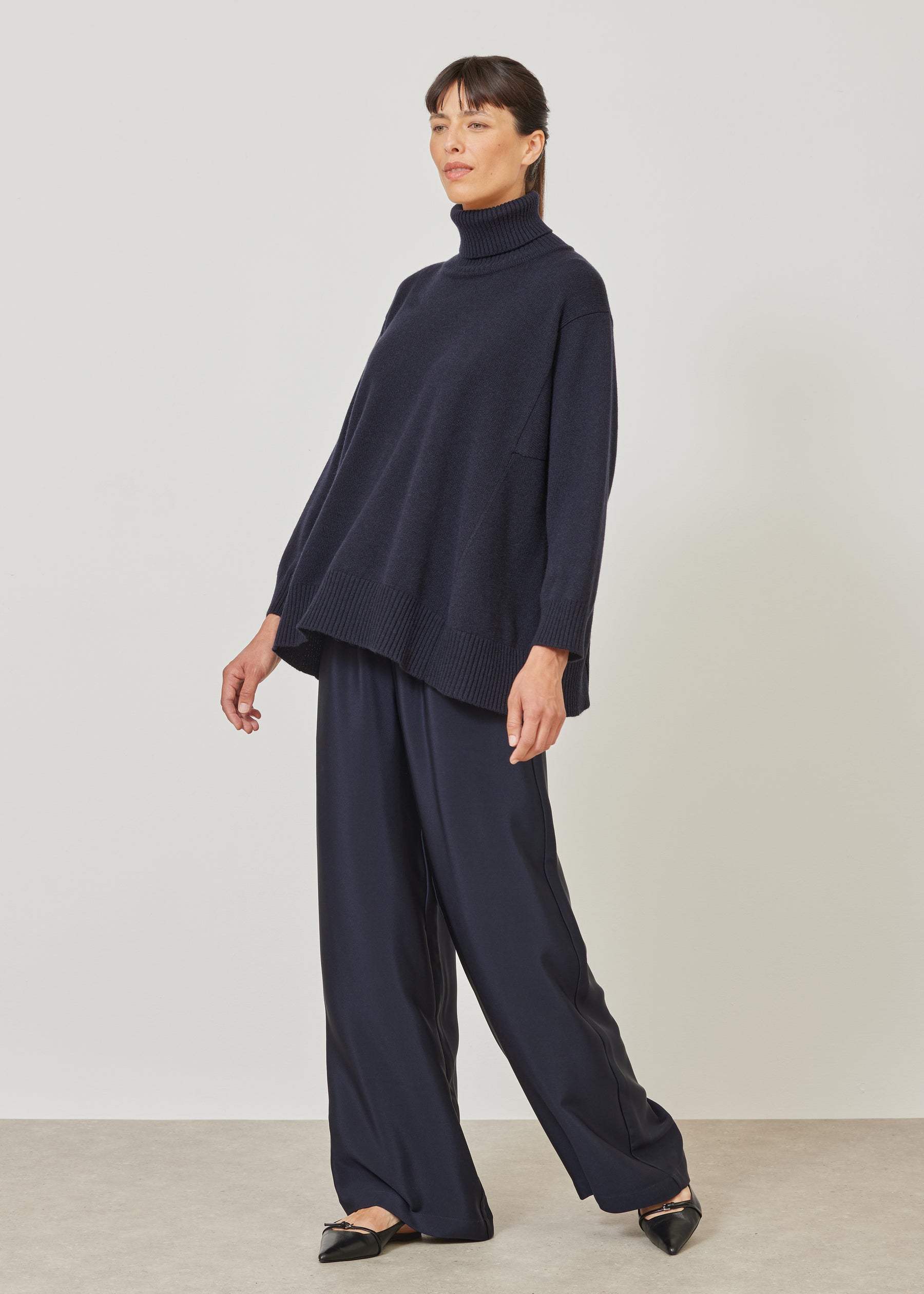 panelled A-line roll neck sweater - mid plus