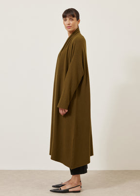 A-line scrunch shawl collar knit cardigan - 3/4 length