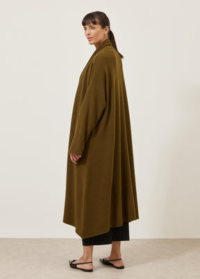 A-line scrunch shawl collar knit cardigan - 3/4 length