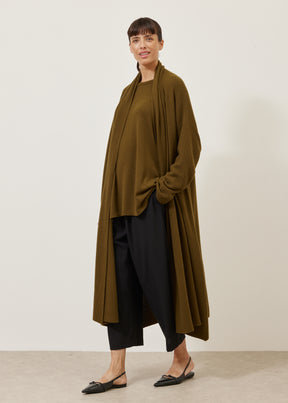 A-line scrunch shawl collar knit cardigan - 3/4 length