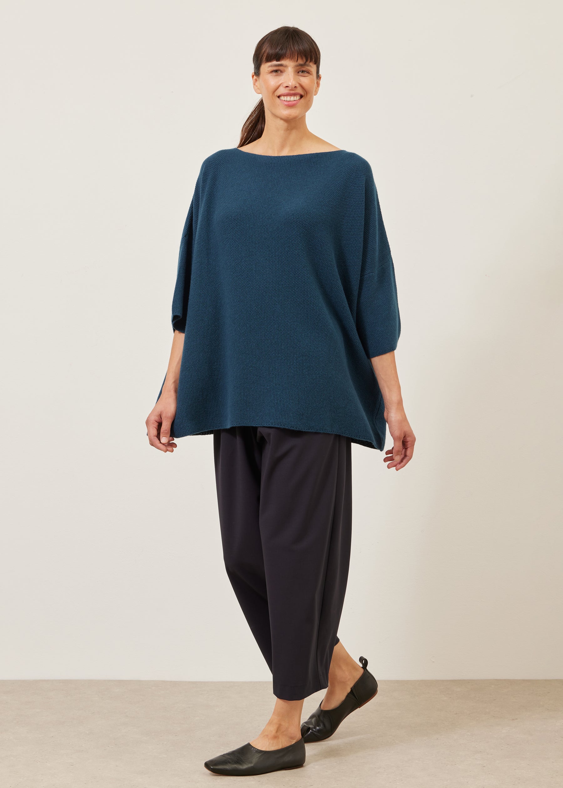 square 3/4 sleeve sweater  - long