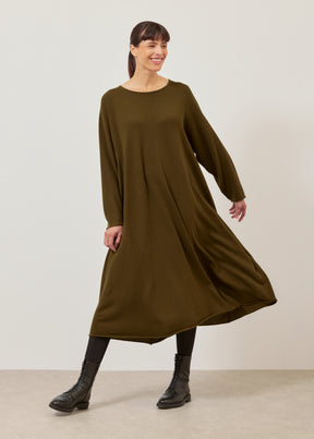 side panelled A-line bateau neck knit dress