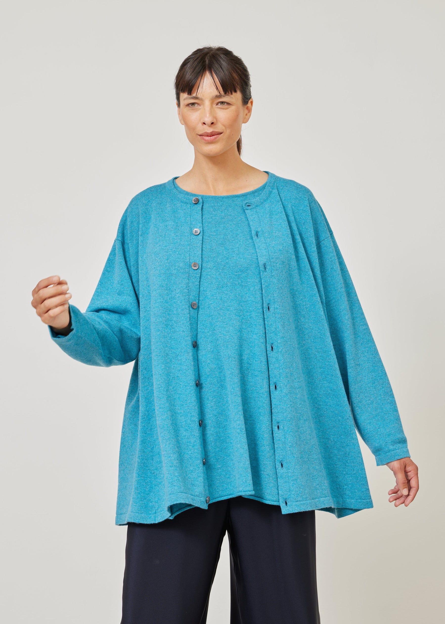 knitted side panelled cardigan - long