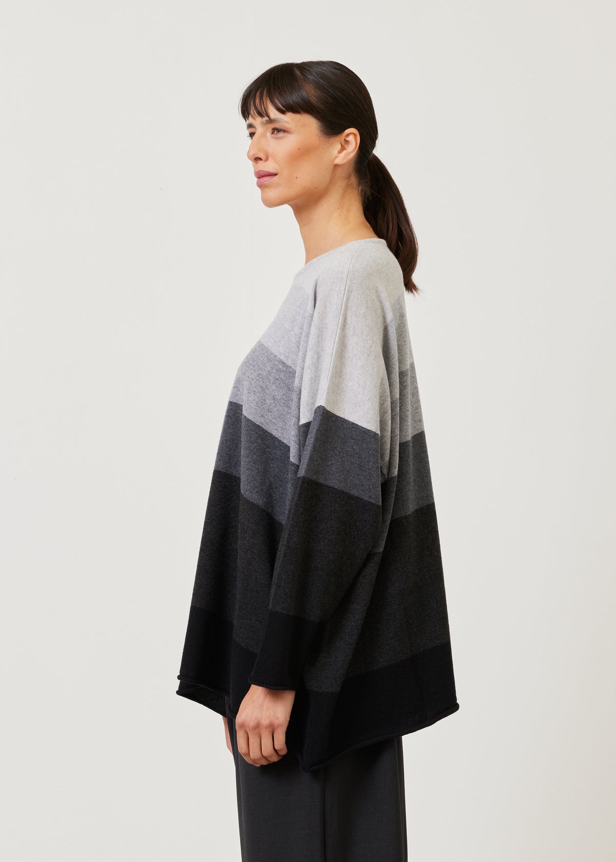 A-line bateau neck ombre stripe cashmere sweater long