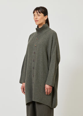 wide high neck button knit cardigan - long plus