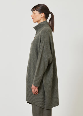wide high neck button knit cardigan - long plus