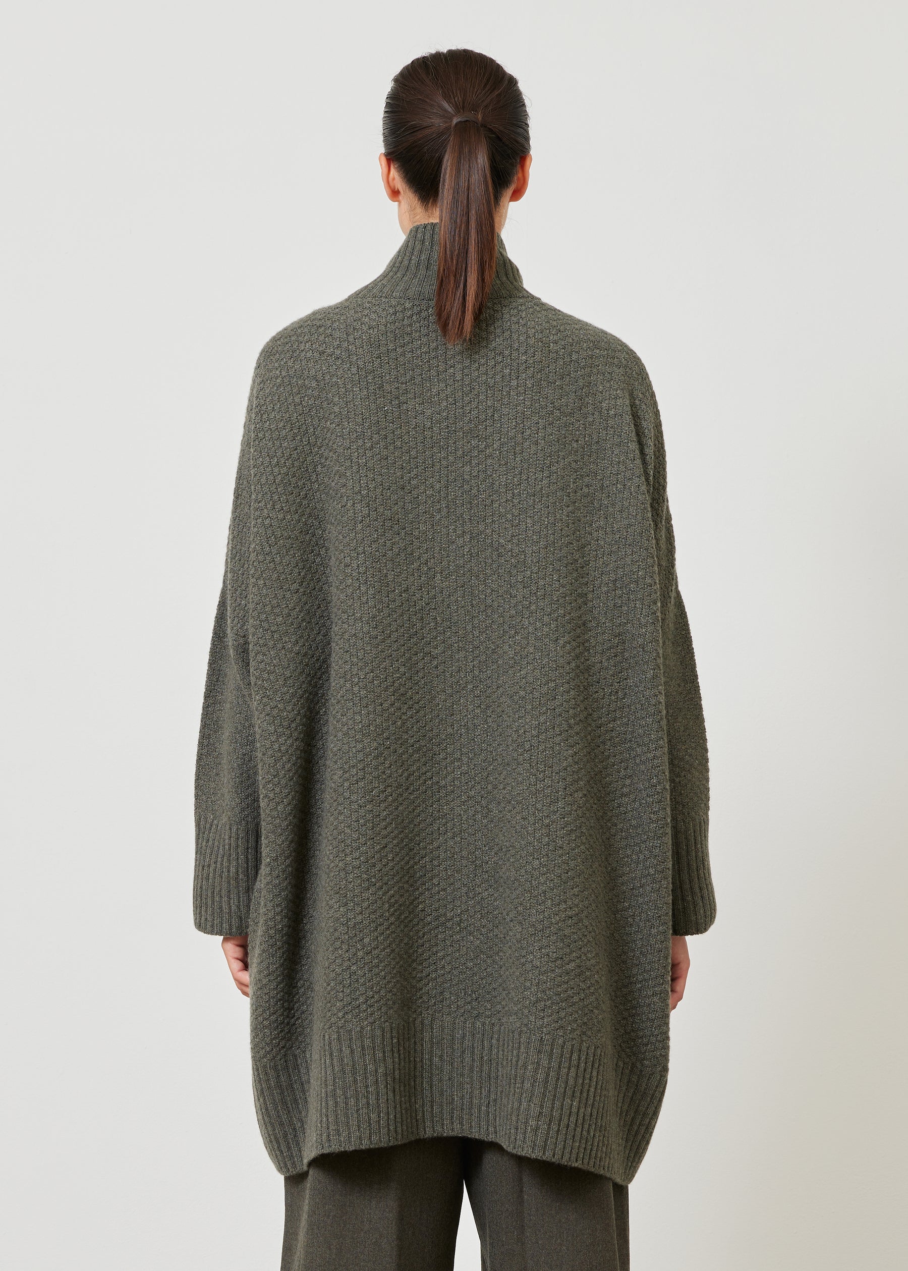 wide high neck button knit cardigan - long plus