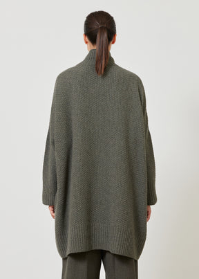 wide high neck button knit cardigan - long plus