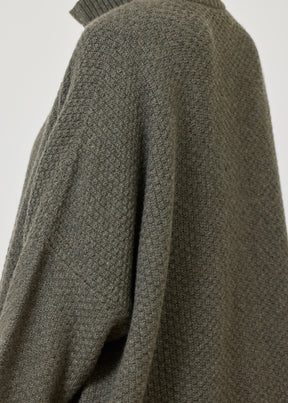 wide high neck button knit cardigan - long plus