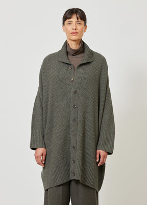 wide high neck button knit cardigan - long plus