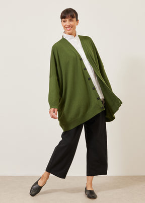 wide v neck button knit cardigan - long plus