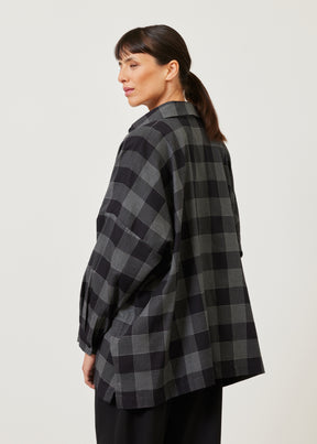 large plaid wide shirt with collar (long)