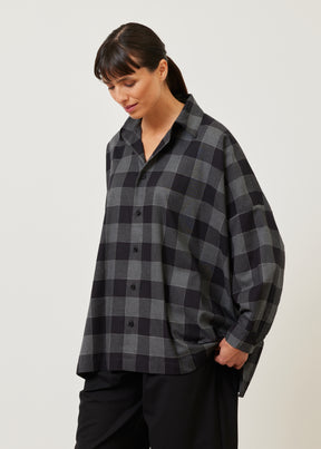 large plaid wide shirt with collar (long)