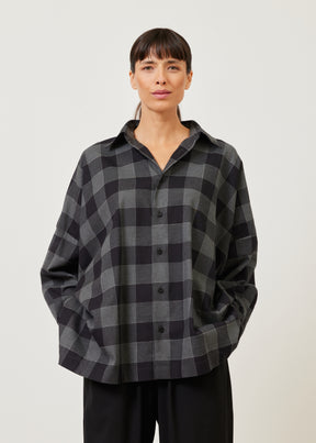 large plaid wide shirt with collar (long)