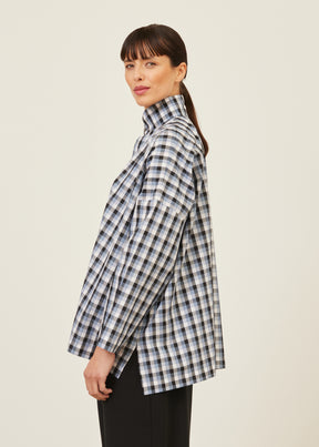 wide longer back shirt with double stand collar - mid plus